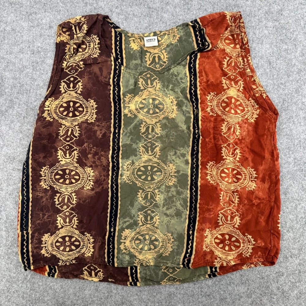 Vintage Batik Geometric Multicolor Boho Andy's Collection Tank Top Womens L